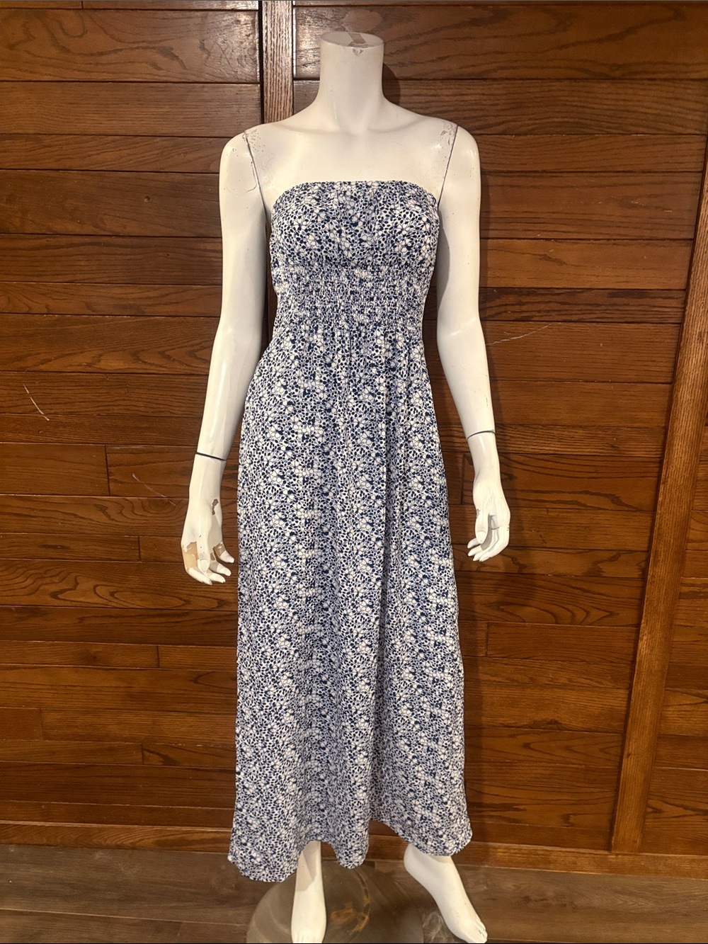 Jacob Strapless Blue and White Floral Sundress